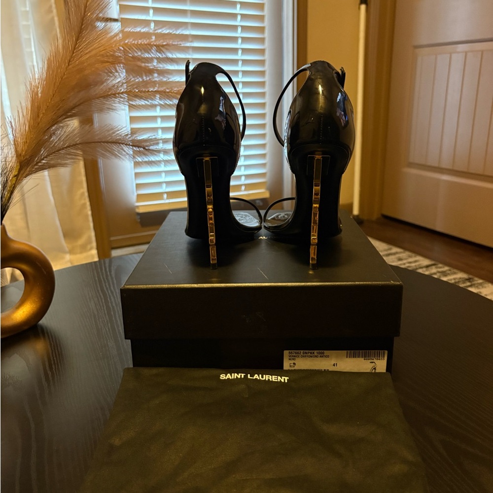 Saint Laurent Black Patent Opyum Sculptural-Heel Sandals - Picture 4 of 6